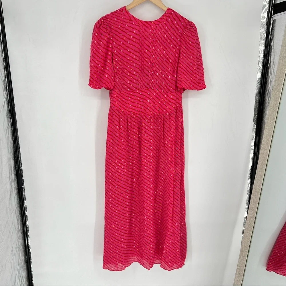Whistles‎ Pink Diagonal Leaf Blair Midi stir Back Dress